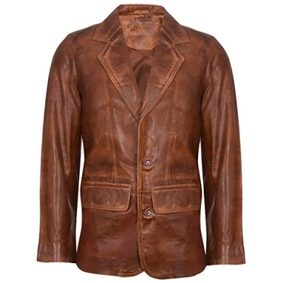 Abbildung von Infinity Leather Hellbrauner Lederjacke für Herren Aus Weichem, Echtem Italienischem Jahrgang Mantel 2XL