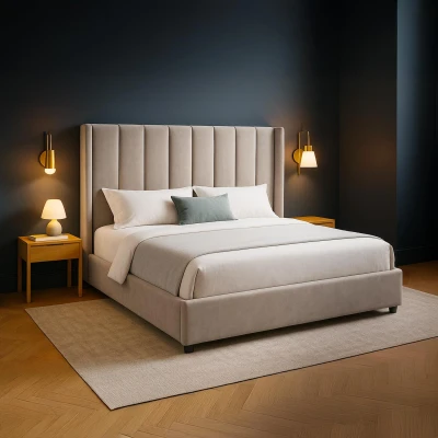 Abbildung von Doppelbett Magorial mit aufklappbarem Bettkasten 160x200cm Velours Taupe Menzzo