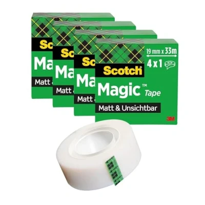 Abbildung von Scotch Magic Tape 4 Rollen, 19 mm x 33 m Unsichtbares Klebeband für allgemeine Zwecke zur Reparatur, Etikettierung und Versiegelung von Dokumenten