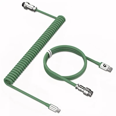 Abbildung von MAMBASNAKE C01 Spiral Tastaturkabel, Pro Custom Coiled USB C Kabel für Mechanische Tastatur, Typ auf A mit Abnehmbarem Metall Luftfahrtstecker,TPU Gaming Tastatur PC Mac Computer Grün