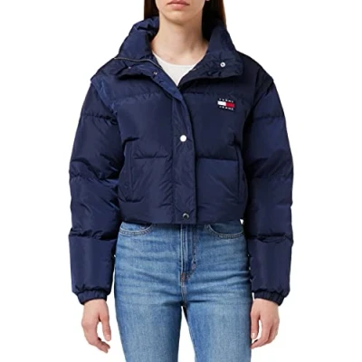 Abbildung von Tommy Jeans Damen Wattierte Cropped Fit Puffer Jacke mit Logo, Blau (Twilight Navy), L