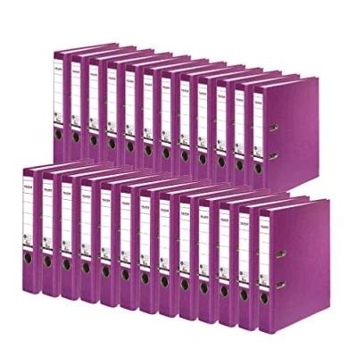 Abbildung von Original Falken 25er Pack Recycolor Umwelt Ordner Öko. Made in Germany. Farbiger Papierbezug außen 5 cm schmal DIN A4 violett Ringordner Aktenordner Briefordner CO2 Neutral Blauer Engel