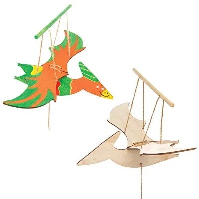 Abbildung von Baker Ross AT670 fliegendes Puppenset aus Holz, Dinosaurier, für Kunst und Bastelprojekte Kinder, Packung mit 3 Stück