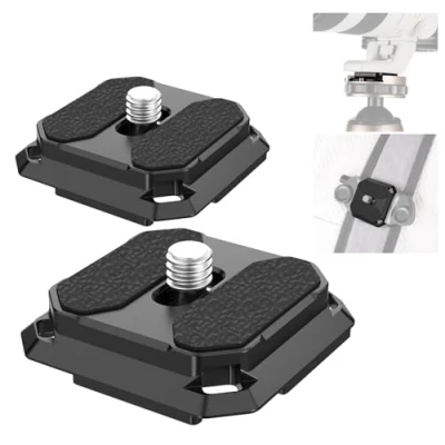 Abbildung von NEEWER 2er Pack Schnellwechselplatte 38mm quadratisch Arca Typ QR Kameramontageplatte kompatibel mit Peak Design Capture V3 Kamera Clip, Stativkopf zu Schultergurt 4 Sicherheitsstiften, QPR 5