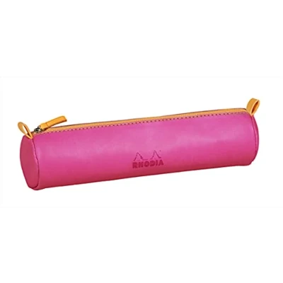 Abbildung von Rhodia 319009C Schlampermäppchen Rhodiarama, rund, 21,5x5,5 cm, mit elfenbeinfarbenem Jersey gefüttert, praktisch und elegant aus Kunstleder, fuchsia, 1 Stück