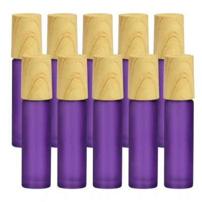 Abbildung von Enenes Ätherische Öle Roller Flaschen 10 Stück 10ml Anti UV Schwarzglasflaschen mit Holzdeckel &amp; Edelstahl Ball Öle(Lila)