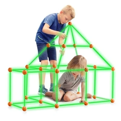 Abbildung von VEVOR Fort Bausatz Kinder, 85 teiliges im Dunkeln leuchtendes STEM Bauspielzeug, pädagogisches Geschenk für 4 bis 8 jährige Konstruktionsspielzeug Spielzelte mit 55 Stäben und 30 Bällen