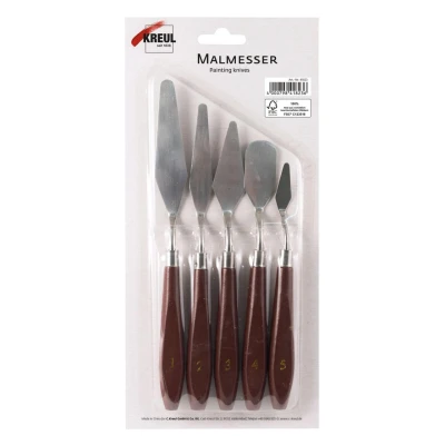 Abbildung von KREUL 41823 Malmesser mit elastischen Metallklingen und Holzgriff, 5 Stück, zum Spachteln Modellieren