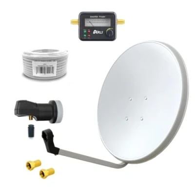 Abbildung von ARLI 60cm HD Sat Anlage Single LNB + 10m Koaxialkabel 135dB Satfinder 2 F Stecker Digital 1 Teilnehmer Antenne lichtgrau/Weiss UHD 4K FullHD
