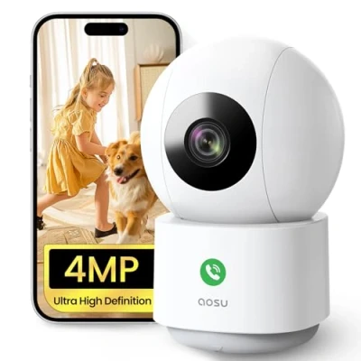 Abbildung von AOSU 4MP Überwachungskamera Innen WLAN Kamera, 360 Bewegungsverfolgung, Homekit Kamera mit 5G/2.4GHz WiFi, One Touch Anruf, Zwei Wege Audio, für Baby/ältere/Haustiere, kompatibel Alexa