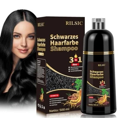 Abbildung von Haarfärbeshampoo 500 ml Schwarzes Haarfärbemittel, Schwarze Hair Dye Shampoo 3 in 1 für graues Haar und Bart, Färbeshampoo Männer Frauen