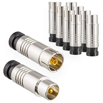 Abbildung von Antennenstecker Set 5X Stecker &amp; Buchse für Kabelfensehen DVB C Radio T2 TV Antennen IEC (männlich + weiblich) Kompressionsstecker Koaxial Antennenkabel Kupplung Kabel BK Anlagen HQ 4K UHD