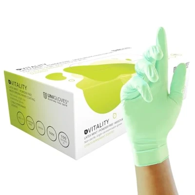 Abbildung von Unigloves GD0014 Llano E Latexhandschuhe, puderfrei, Größe L, Grün, 100 Stück