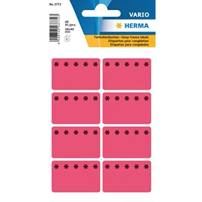 Abbildung von HERMA 3772 Tiefkühletiketten, 48 Stück, 26 x 40 mm, 8 pro Bogen, selbstklebend, matt, blanko Papier Gefrieretiketten zum Beschriften, Klebeetiketten Aufkleber für Gefriergut, rot