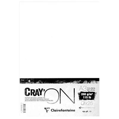 Abbildung von Clairefontaine 975068C Bogen Zeichenpapier Cray’On (25 Blatt, 200 g, Ideal für Trockentechnik, DIN A3) extra Weiß, Pack