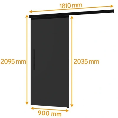 Abbildung von inova wohnen Glasschiebetür Dekor Schwarz vollflächig satiniert (inkl. Stabgriff und Schienensystem in Schwarz), 90 x 203,5 cm