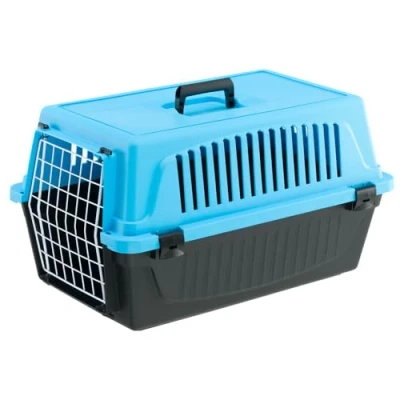 Abbildung von Ferplast Transportbox katze, Hundetransportbox kleine Hunde und Katzen bis 8 kg, Tür aus plastifiziertem Eisen, Lüftungsschlitze, 37 x 58 H 32 cm, Hartschalen Transportbehälter ATLAS 20 EL, Hellblau