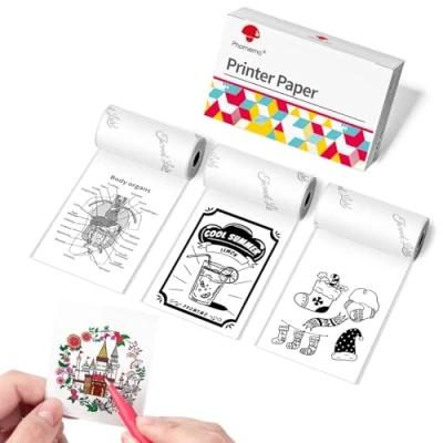 Abbildung von Phomemo Drucker Papier für M02Pro/M02/M02S/P2S/M03/M04S/M04AS Mini Thermodrucker, Thermo Aufkleberpapier Scrapbooking, Fotos, Notizen, Etiketten, 50mm x 3,5 m, 3 Rollen