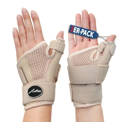 Abbildung von Dr. Arthritis Von Ärzten Entworfen Handgelenk Bandage Daumenbandage Links/Rechts Handgelenkstütze mit Daumenschiene Stabilisierende Handgelenkbandage Daumenortthese, 2er Pack, Beige