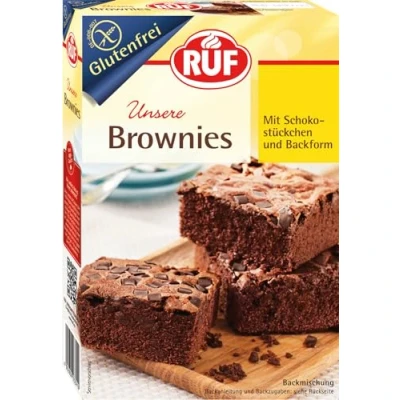 Abbildung von RUF Glutenfreie Brownies Backmischung für American Chocolate Brownie mit Schokostücken inkl. Backform, Zöliakie geeignet, vegan