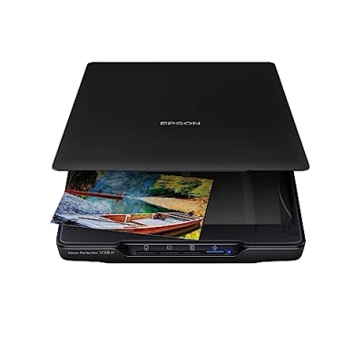 Abbildung von Epson Perfection V39 II Farbfoto und Dokumenten Flachbettscanner 4800 DPI optische Auflösung Hochsitzender, Abnehmbarer Deckel Scannen in die Cloud USB Stromversorgung Bildscannen