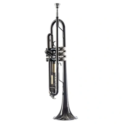 Abbildung von Monzani MZTR 118 Bb Trompete, Anthrazit, Messing Schallbecher, Edelstahl Ventile, Kupfer Mundrohr, Heller Klang, Inklusive Mundstück und Hardcase, Ideal für Einsteiger Zweitinstrument