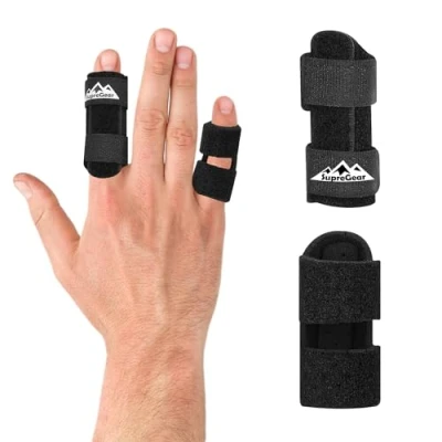 Abbildung von supregear Fingerschienen, 2 Stück Verstellbare Fingerstütze, Bequemer Finger Stabilisator für Gebrochene, Verstauchte, Arthritis, Sehnenentzündung und Geschwollene Finger, Schwarz