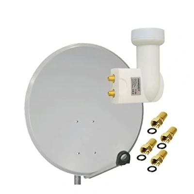 Abbildung von Premium X Satelliten Komplettanlage 80cm Satellitenschüssel Aluminium Hellgrau Twin LNB 4X F Stecker, SAT bis 2 Teilnehmer