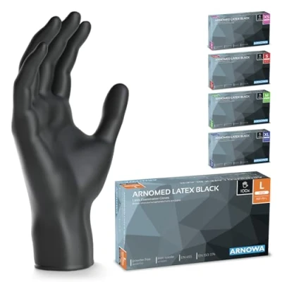 Abbildung von 500x ARNOMED Einweghandschuhe L, Latexhandschuhe Schwarz (5x100 Stk) puderfrei, Handschuhe Latex Einweg, Putzhandschuhe, Handschuhe, Einmal /Einweg XS, S, M, L &amp; XL
