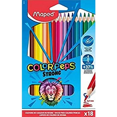 Abbildung von Maped Buntstifte Strong Color&#039;Peps 18 Buntstifte, sehr robust und ergonomisch Kartonhülle mit Bleistiften
