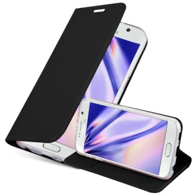 Abbildung von Cadorabo Hülle kompatibel mit Samsung Galaxy S6 aus Premium Kunst Leder Flip Klappbare Stoßfeste Magnetische [Standfunktion] [Kartenfächern] Cover für Tasche in Schwarz