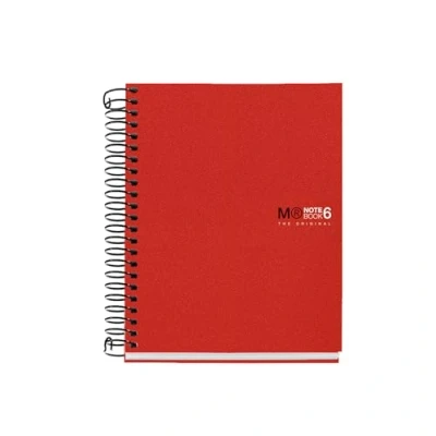 Abbildung von Miquelrius Notizbuch A6 Notebook The Original, 6 farbige Streifen, blickdichter Einband aus Polypropylen, Größe 105 x 148 mm, ohne Bohren, 150 Blatt 70 g/m², kariert, 5 rot