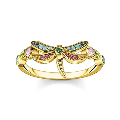 Abbildung von Thomas Sabo TR2383 315 7 Damen Ring Libelle mit Bunten Steinen Goldfarben