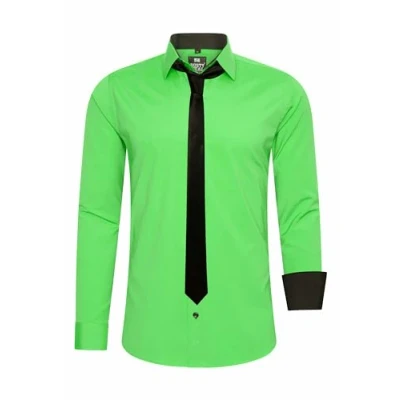 Abbildung von Rusty Neal Herren Hemd Premium Slim Fit Langarm Stretch Kontrast mit Krawatte Business Hemden Outfit Freizeithemd Set 44_99, Größe:XL, Farbe:Grün