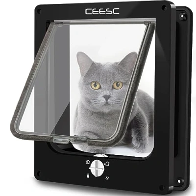 Abbildung von CEESC Große Katzenklappe, Magnetische Haustiertür mit 4 Wege Drehverschluss für kleine Hunde und Katzen, Aktualisierte Version(L,Weiß)
