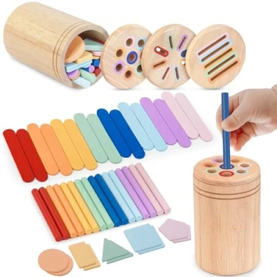 Abbildung von Joozmui Holz Montessori Spielzeug ab 1 2 3 Jahre, in Holzspielzeug Motorikspielzeug Baby Jahr Sortier &amp; Stapelspielzeug Geschenk für Kleinkinder Kinderspielzeug Lernspiele
