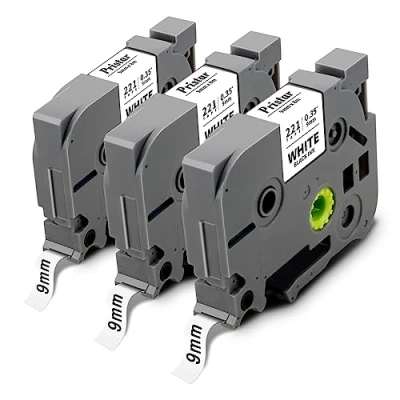 Abbildung von Pristar Kompatibel 9mm Schriftband als Ersatz für Brother TZe 221 TZe221 TZ Schwarz auf Weiß PT H100LB D400 H105 D200BWVP 1000 1010 H110 H100R H101 H107B D210