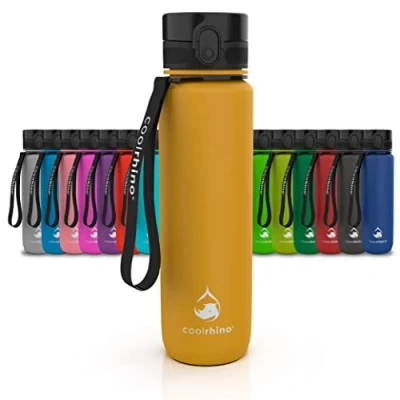 Abbildung von coolrhino Trinkflasche 650ml für Sport, Outdoor, Schule, Fitness &amp; Kinder Wasserflasche auslaufsicher und Bpa frei Flasche Kohlensäure geeignet (Rhino Sun Yellow, 650ml)