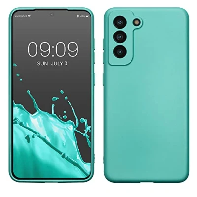 Abbildung von kwmobile Case kompatibel mit Samsung Galaxy S21 FE Hülle Schutzhülle aus Silikon metallisch schimmernd Handyhülle Metallic Mintgrün