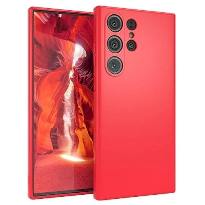 Abbildung von EAZY CASE Schutzhülle Farbig kompatibel mit Samsung Galaxy S23 Ultra robust, Flexibles Silikon (Federlicht und Dünn), Stoßfeste Schlank Kratzfest, Kabelloses Laden in Rot