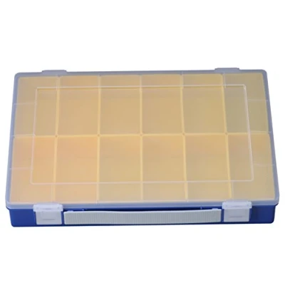 Abbildung von hünersdorff Sortimentskasten PP Premium mit 12 Einsatzboxen Tragegriff stabile Sortierbox für Schrauben und andere Kleinteile herausnehmbare Einsätze 22,5 x 33,5 5,5 cm, blau