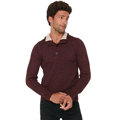 Abbildung von TRENDYOL Herren Rollkragenpullover, Einfarbig Sweatshirt, Burgunderfarben, S