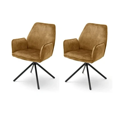 Abbildung von Robas Lund Esszimmerstühle 2er Set, 180drehbar mit Nivellierung Curry, Belastbar bis 120 kg, Stuhl Stoffbezug Vintage veloursoptik