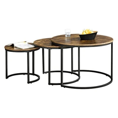 Abbildung von en.casa Couchtisch (3er Set), Arvidsjaur 3er Couchtischset Schwarz / Dunkler Holzton