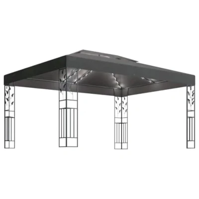 Abbildung von vidaXL Pavillon mit Doppeldach LED Lichterketten Gartenzelt Partyzelt Festzelt Gartenpavillon Bierzelt Garten Zelt Outdoor Terrasse 3x4m Anthrazit