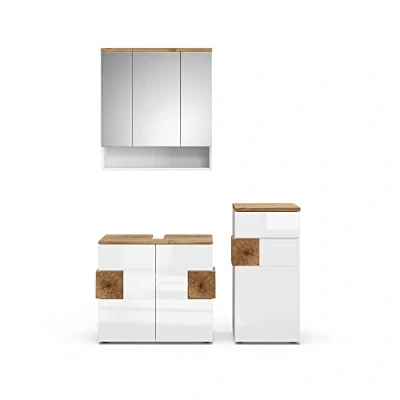 Abbildung von Vicco Badmöbel Set Eden, Weiß Hochglanz/Artisan Eiche, 3 Teile