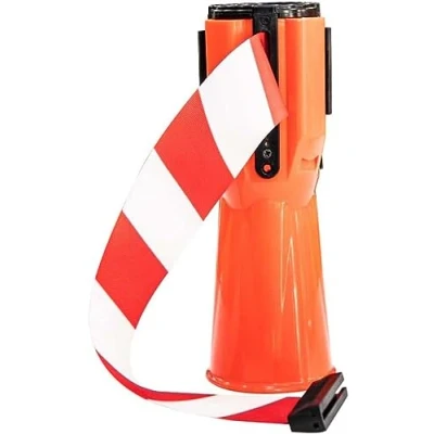 Abbildung von DLUXCA Einziehbares Leitkegel Aufsatzband, Kegel Absperrband, am montierbarer Notfallwarngürtel, gut sichtbarer einziehbarer Aufsatz für Verkehrskegel(red,5m)