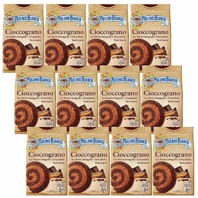 Abbildung von MULINO BIANCO Cioccograno Italienisches Mürbegebäck aus Vollkornmehl und dunkler Schokolade 330g x 12 pakete (Cioccograno, x12)