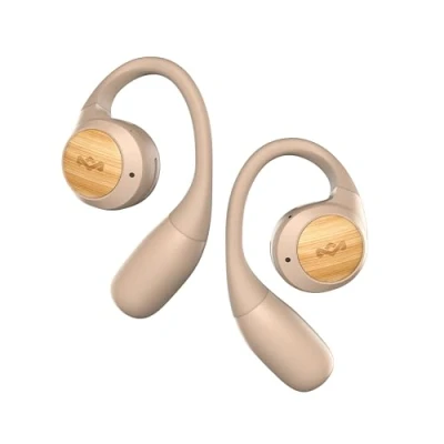 Abbildung von Marley House of Liberate Open Ear Kopfhörer Bluetooth Headphones mit Mikrofon, Earbuds 20 Std. Spielzeit, USB C Ladeetui, Nachhaltige Materialien, Ohrbügel, Crème