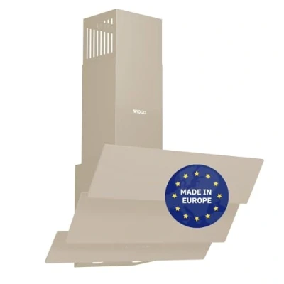 Abbildung von Wiggo B643 Dunstabzugshaube 60cm kopffrei I Abluft Umluft Dunstabzug 615m3/h Touch Display 4 Stufen Energieeffizienzklasse B Schräghaube inkl. 2x Kohlefilter Abzugshaube Glasfront creme